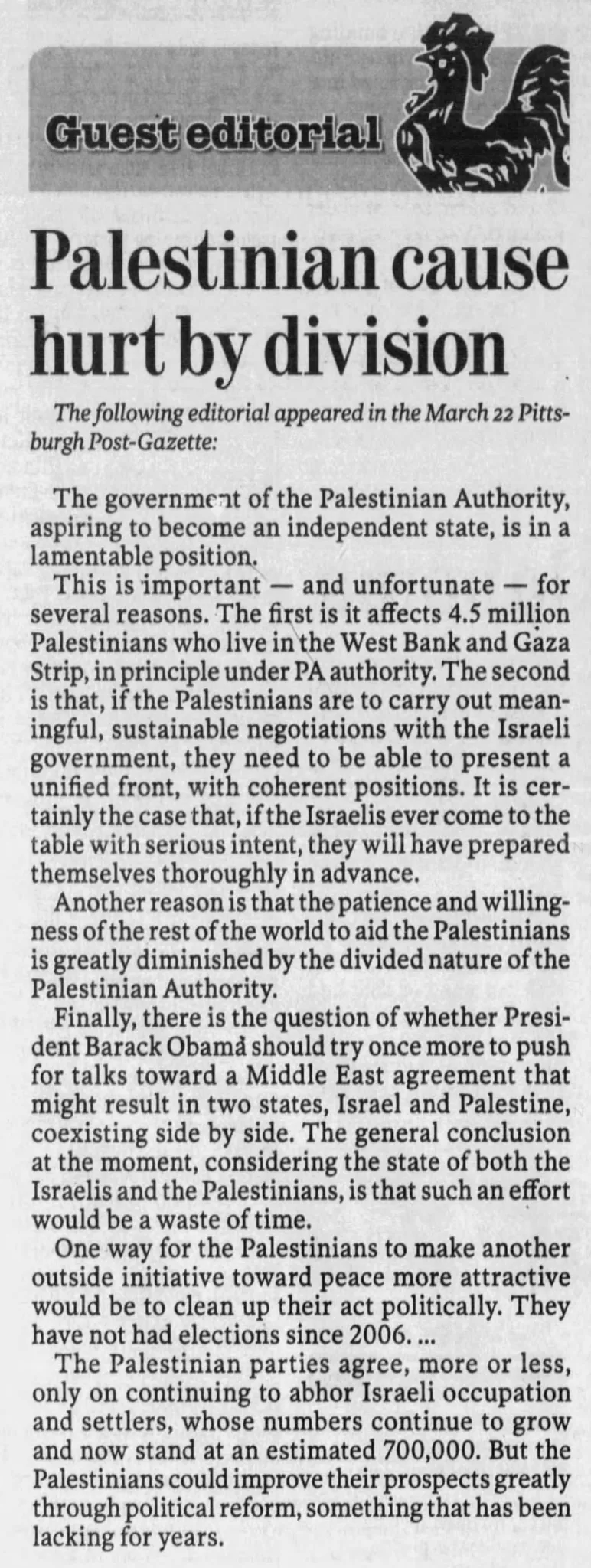 Palestinian cause &mdash; The Standard Times, 29 March 2016