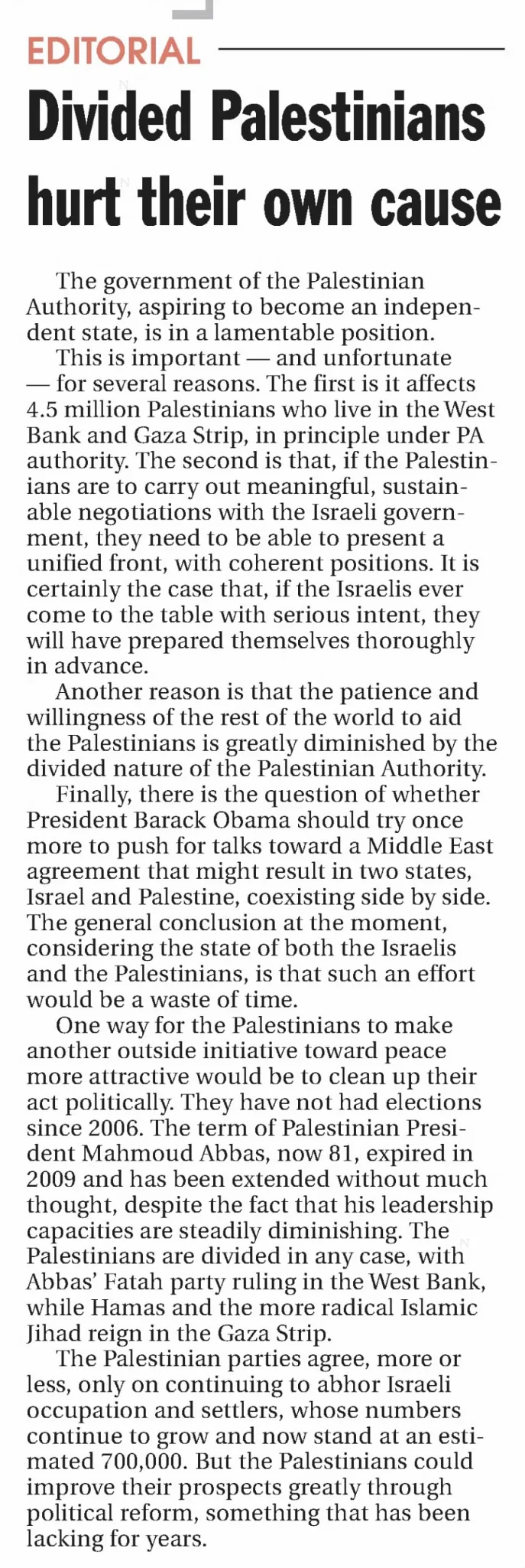 Divided Palestinians hurt their own cause &mdash; Valley Morning Star, 29 March 2016