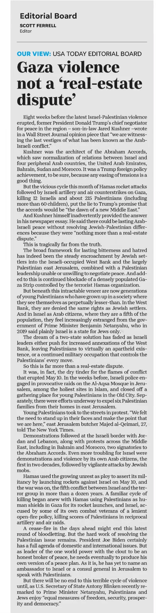 Gaza violence not a 'real-estate' dispute — The Times, 20 May 2021