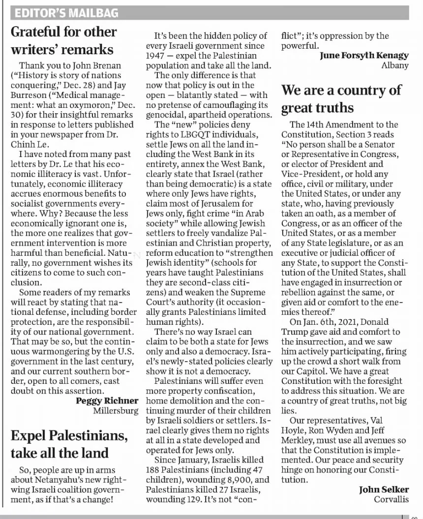 Grateful for other writers' remarks — Albany Democrat-Herald, 6 January 2023
