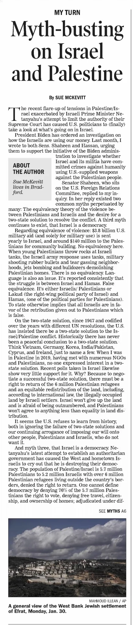Myth-busting on Israel and Palestine &mdash; Concord Monitor, 24 April 2023