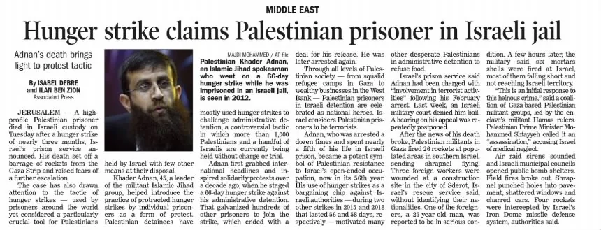Adnan's death brings protest tactic to light &mdash; Concord Monitor, 23 May 2023
