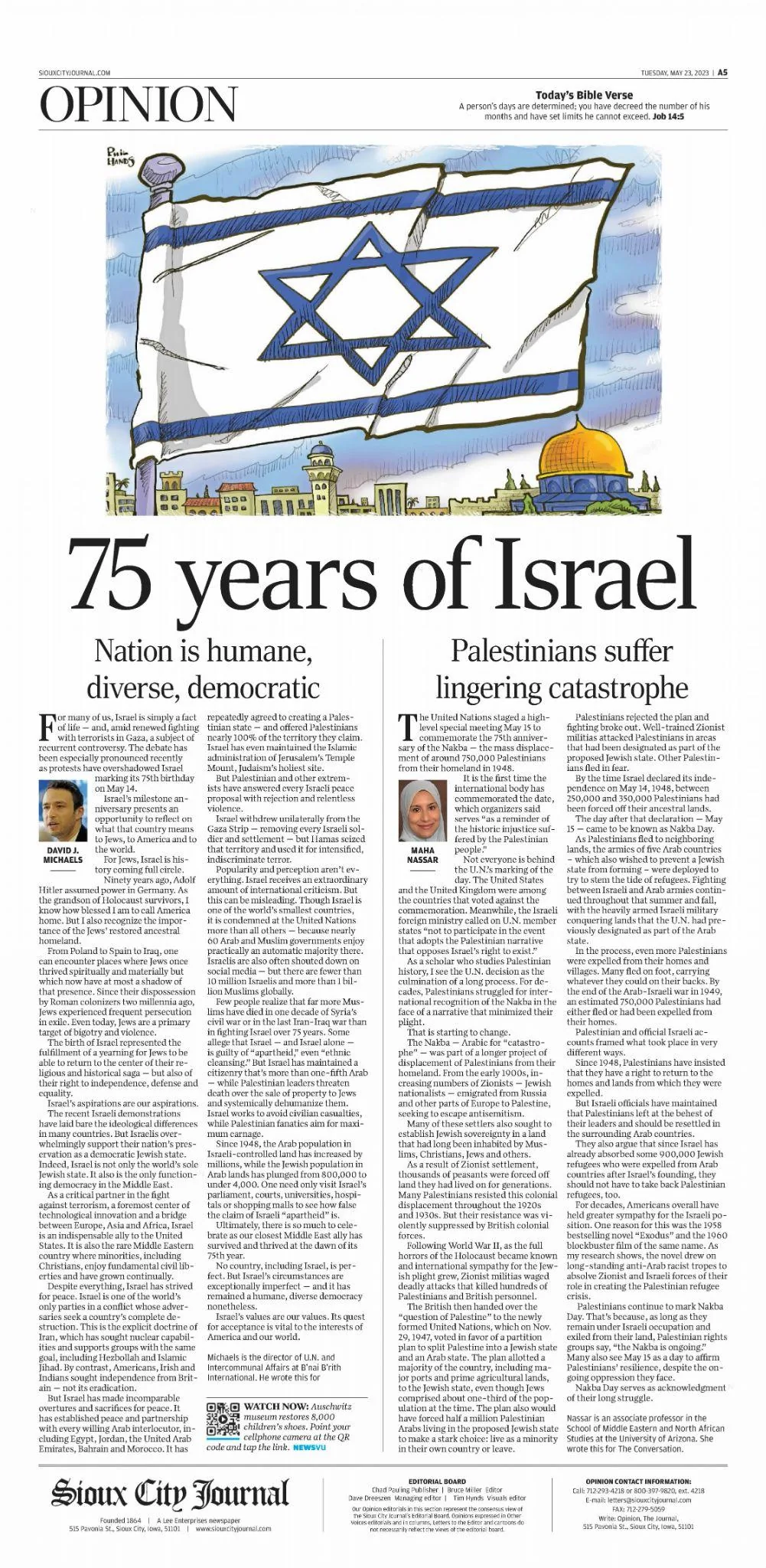 Palestinians suffer lingering catastrophe &mdash; Sioux City Journal, 23 May 2023