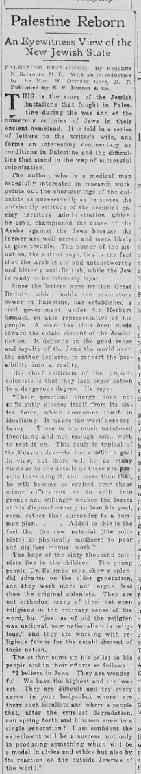 Palestine Reborn — New York Tribune, 22 May 1921