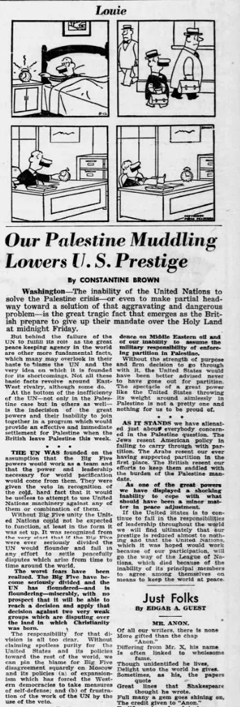 Our Palestine Muddling Lowers U.S. Prestige — Elmira Star-Gazette, 12 May 1948