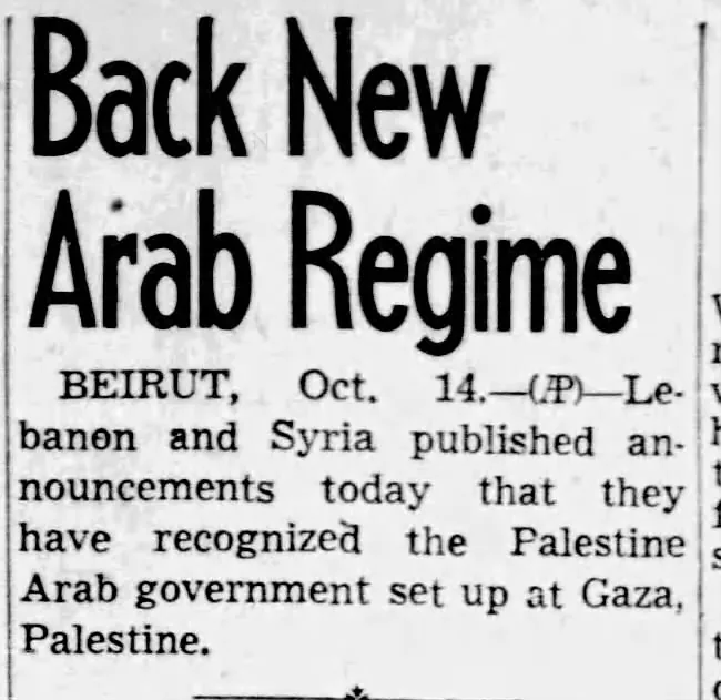 Back New Arab Regime &mdash; San Antonio Light, 14 October 1948