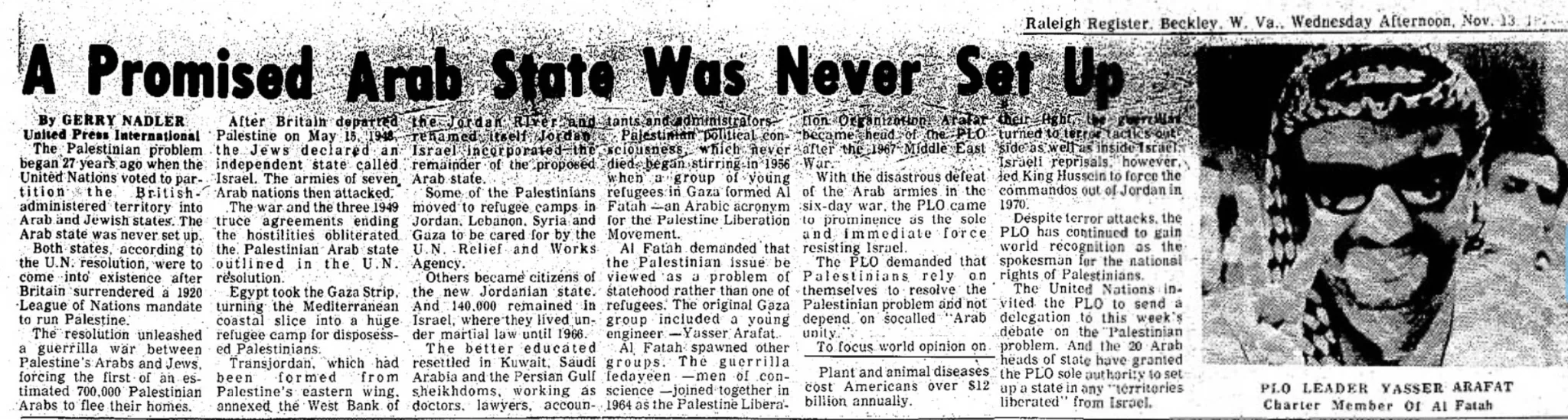 A Promised Arab State Was Never Set Up — The Raleigh Register, 13 November 1974