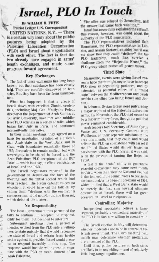 Israel, PLO In Touch — The News and Advance, 6 June 1977