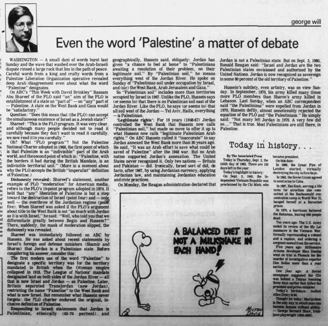 Even the word 'Palestine' a matter of debate — (newspaper unidentified), 2 September 1982
