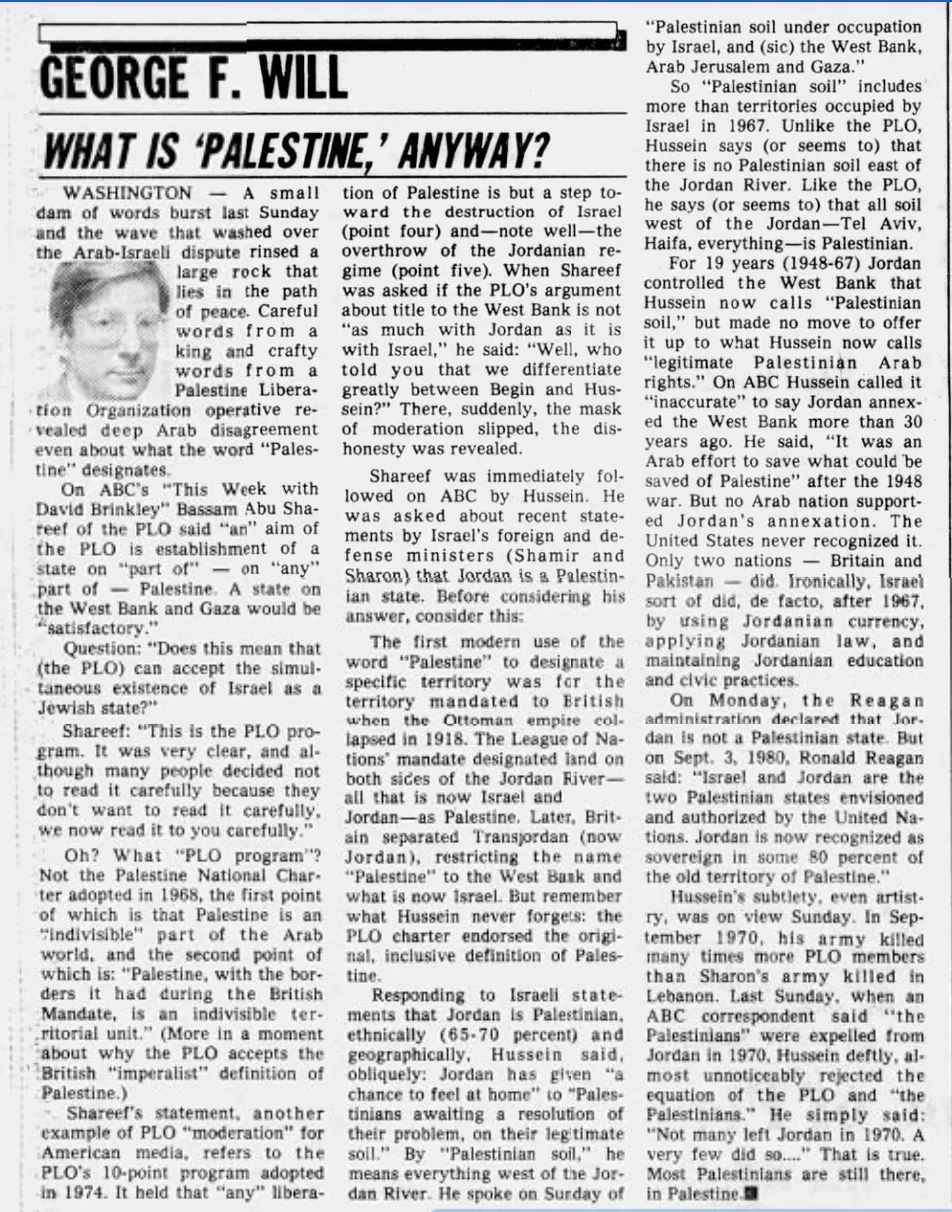What Is 'Palestine,' Anyway? — (newspaper unidentified), 2 September 1982