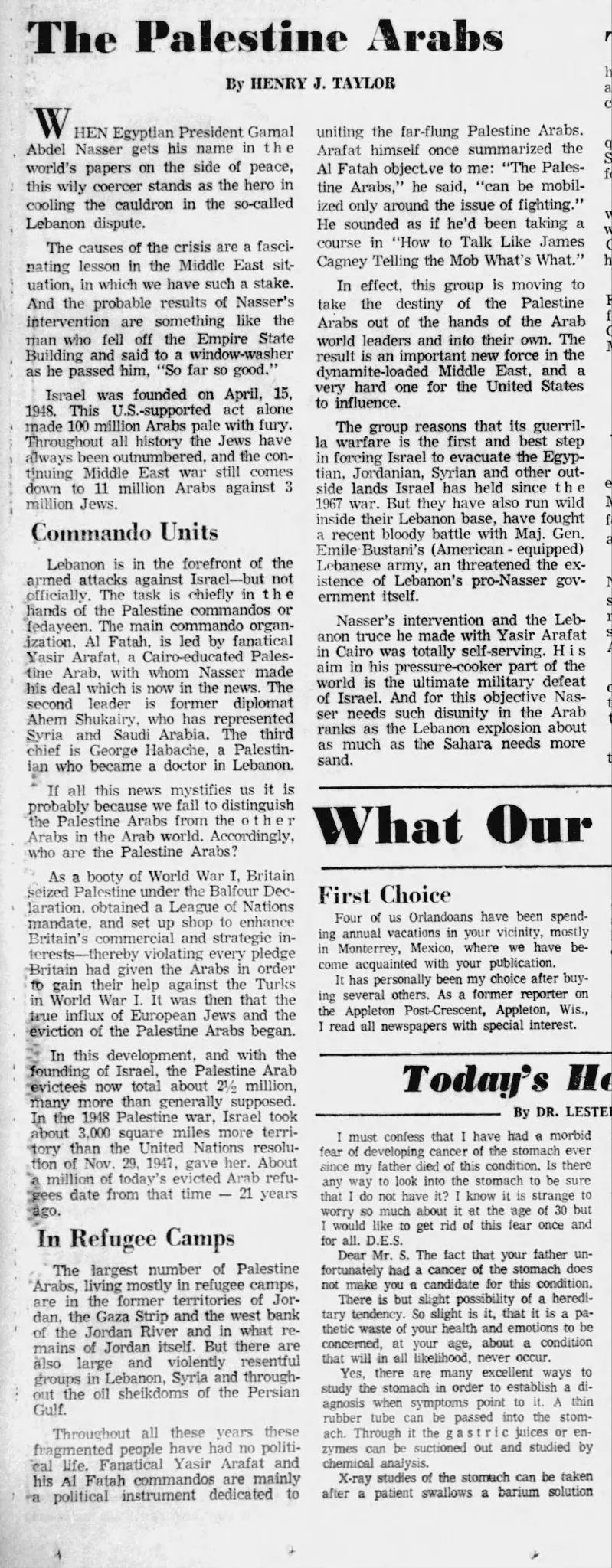 The Palestine Arabs &mdash; The San Antonio Light, 7 November 1969