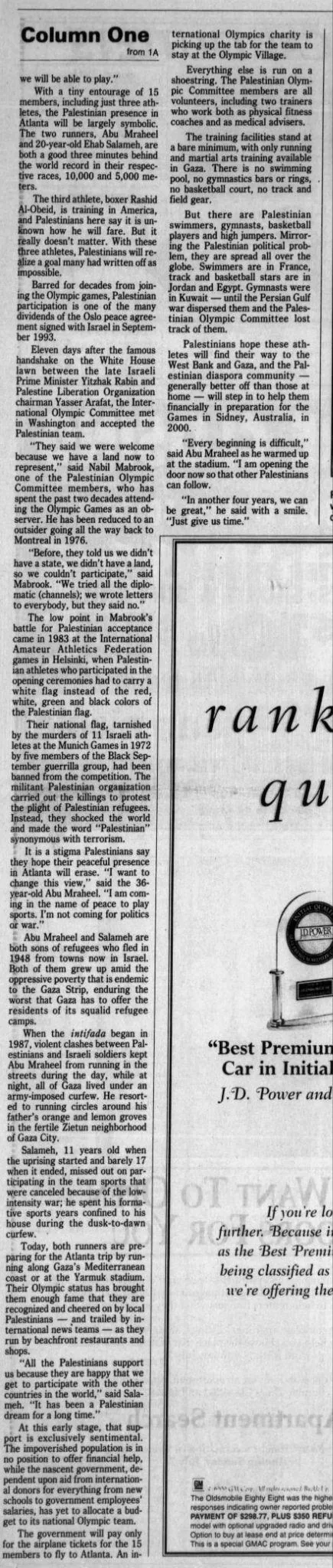 Column One &mdash; Tampa Bay Times, 5 July 1996