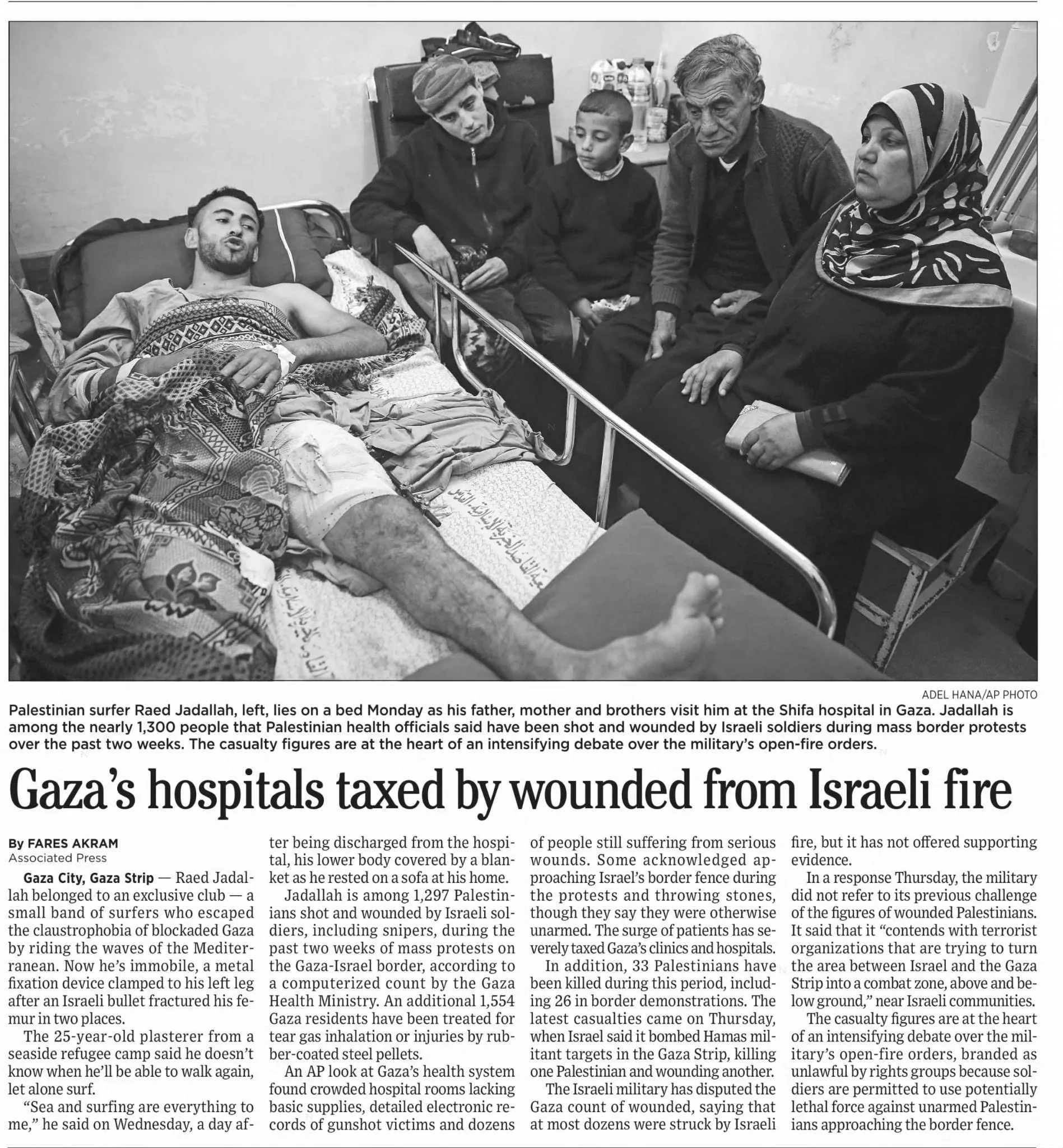 Gaza's hospitals taxed by wounded from Israeli fire &mdash; The Day, 13 April 2018