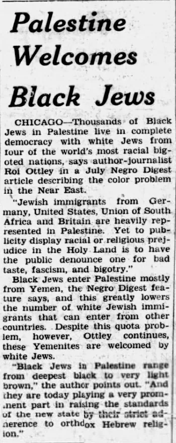 Palestine Welcomes Black Jews — Atlanta Daily World, 23 June 1948