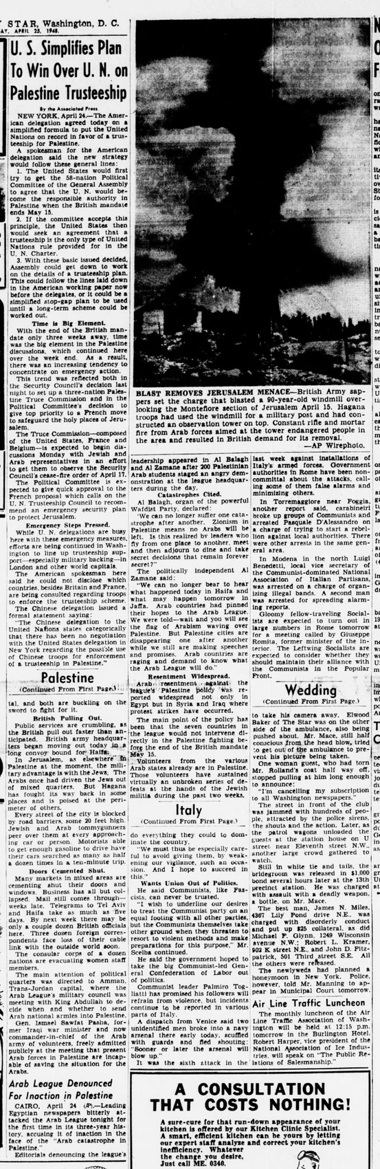 Arab League Denounced For Inaction in Palestine — Evening Star, 25 April 1948