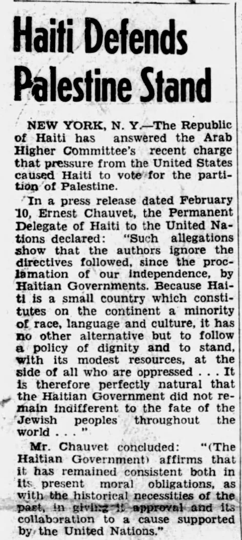Haiti Defends Palestine Stand — Atlanta Daily World, 27 February 1948