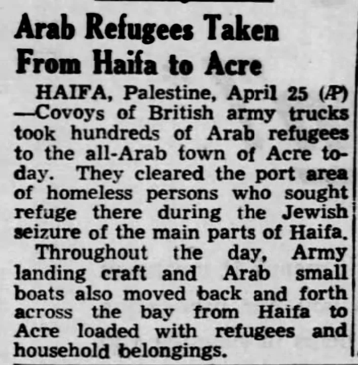 Arab Refugees Taken From Haifa to Acre — Albuquerque Journal, 26 May 1948