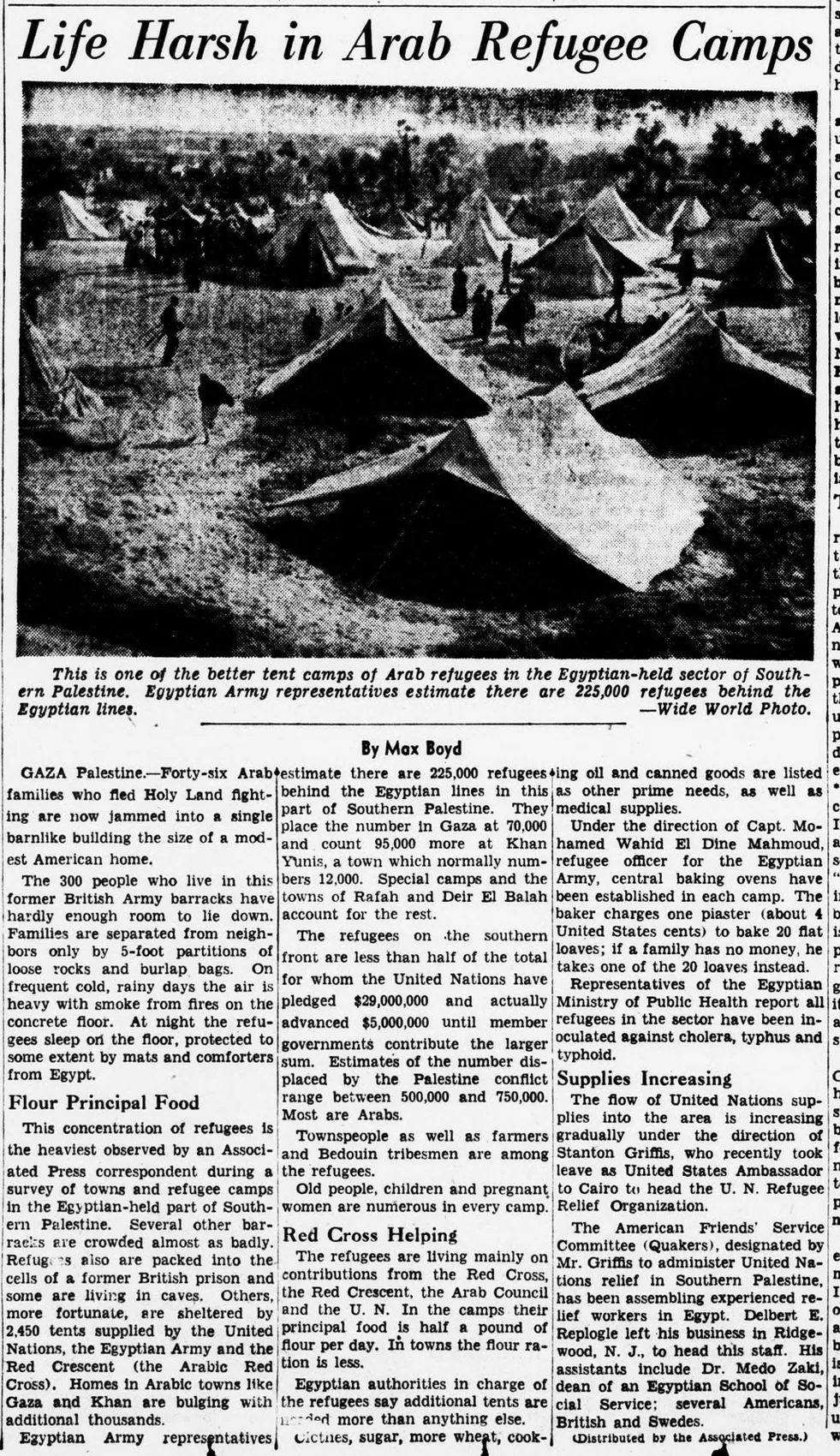 Life Harsh in Arab Refugee Camps — Evening Star, 30 January 1949