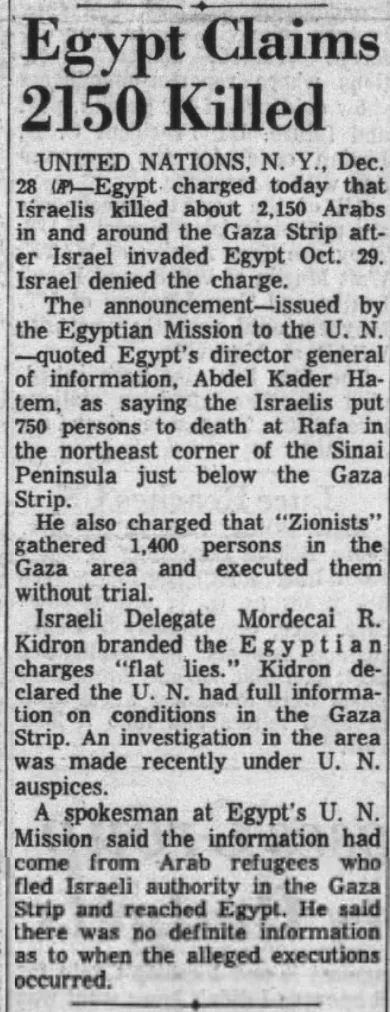 Egypt Claims 2150 Killed — Knoxville Journal, 29 December 1956