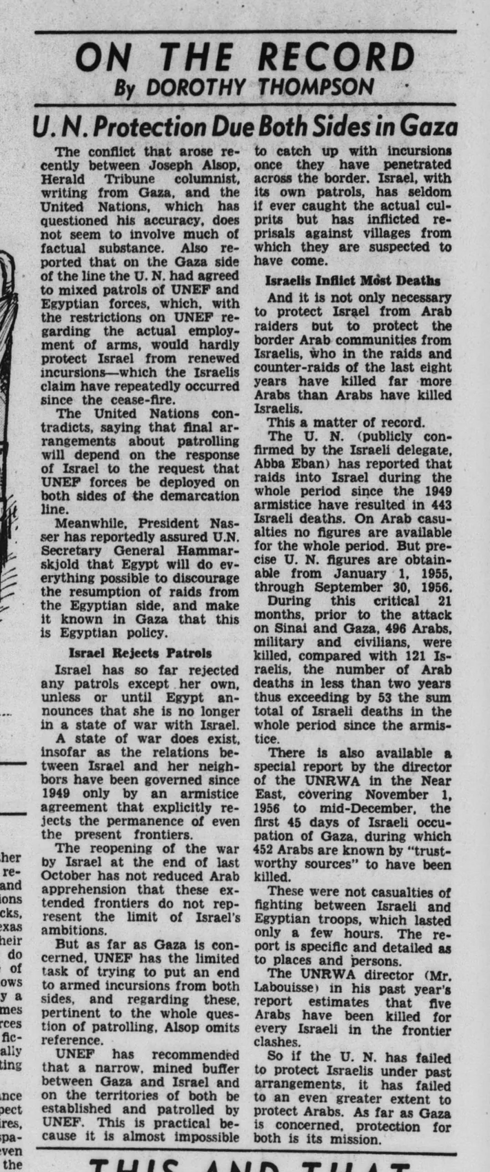 U. N. Protection Due Both Sides in Gaza — Evening Star, 23 April 1957
