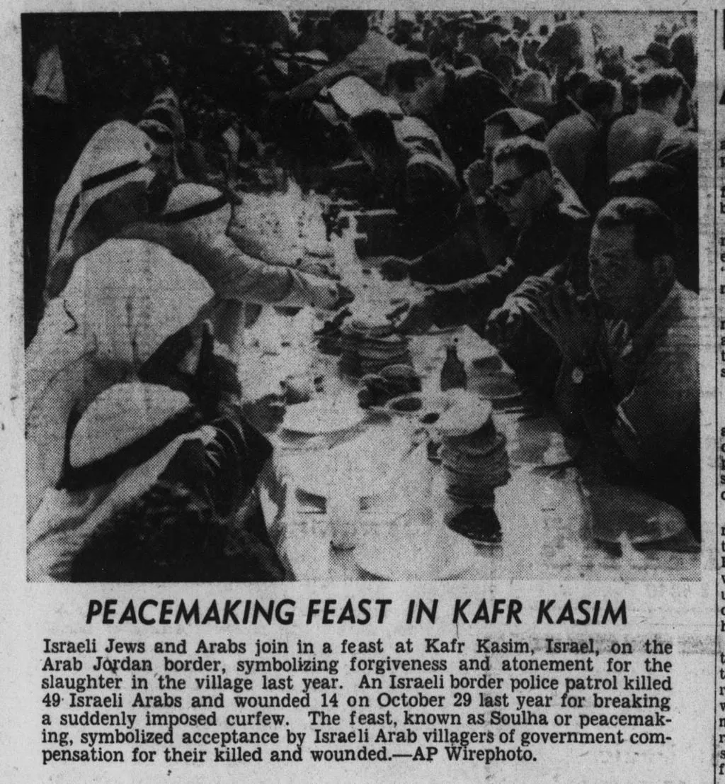 Peacemaking Feast in Kafr Kasim — Evening Star, 25 November 1957