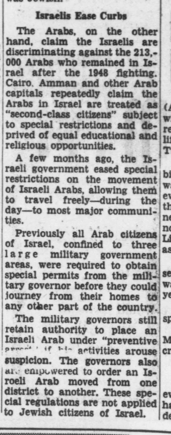Israelis Ease Curbs — Evening Star, 26 November 1959