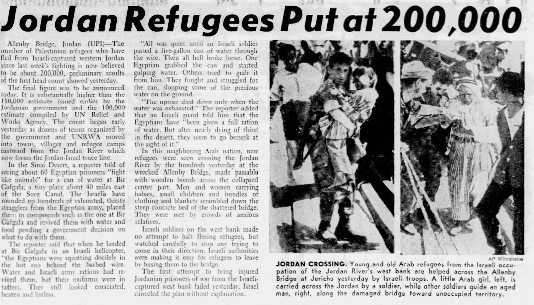 Jordan Refugees Put at 200,000 — Newsday, 17 June 1967