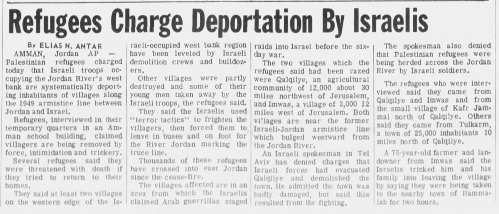 Refugees Charge Deportation By Israelis — The Messenger, 24 June 1967