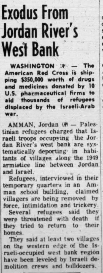 Exodus From Jordan River’s West Bank — West Central Tribune, 24 June 1967