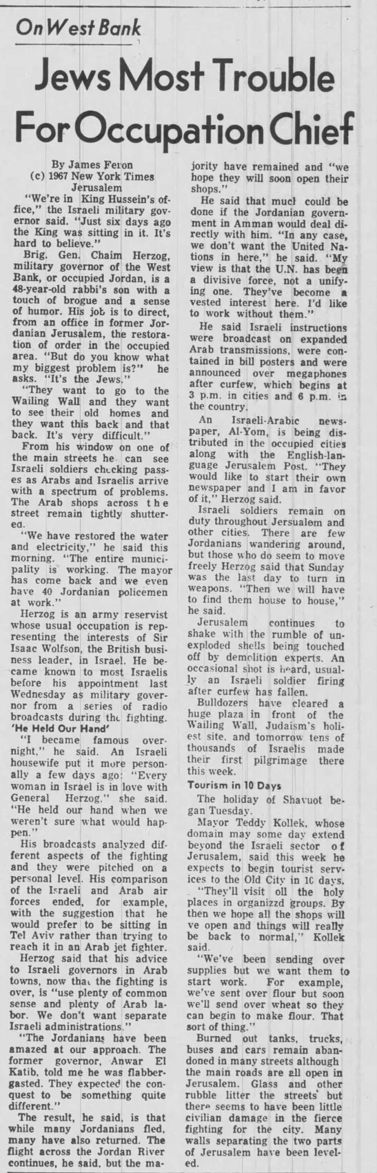 Jews Most Trouble For Occupation Chief — Edwardsville Intelligencer, 21 June 1967