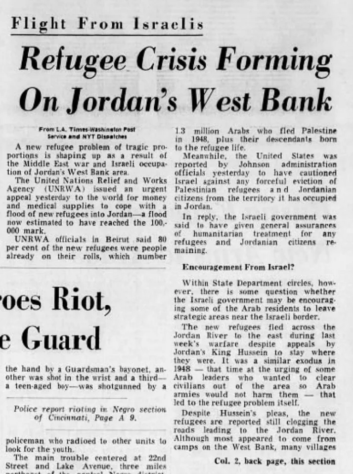 Refugee Crisis Forming On Jordan’s West Bank — Courier-Journal, 13 June 1967