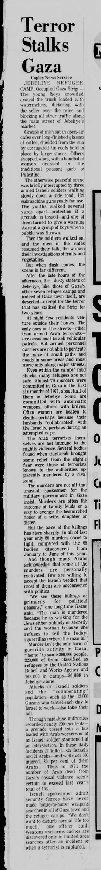 Terror Stalks Gaza — Beaumont Journal, 29 July 1971