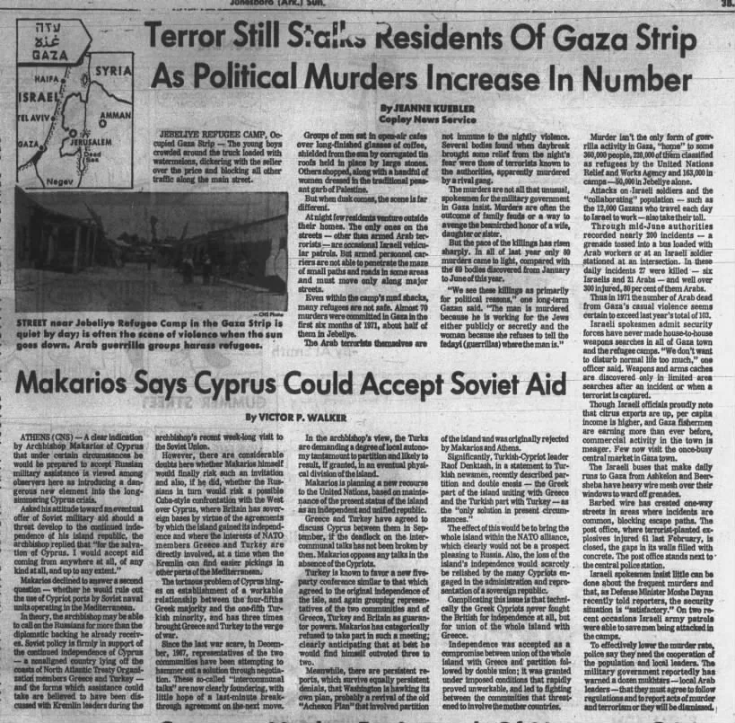 Terror Still Stalks Residents Of Gaza Strip As Political Murders Increase In Number — The Sun, 1 August 1971