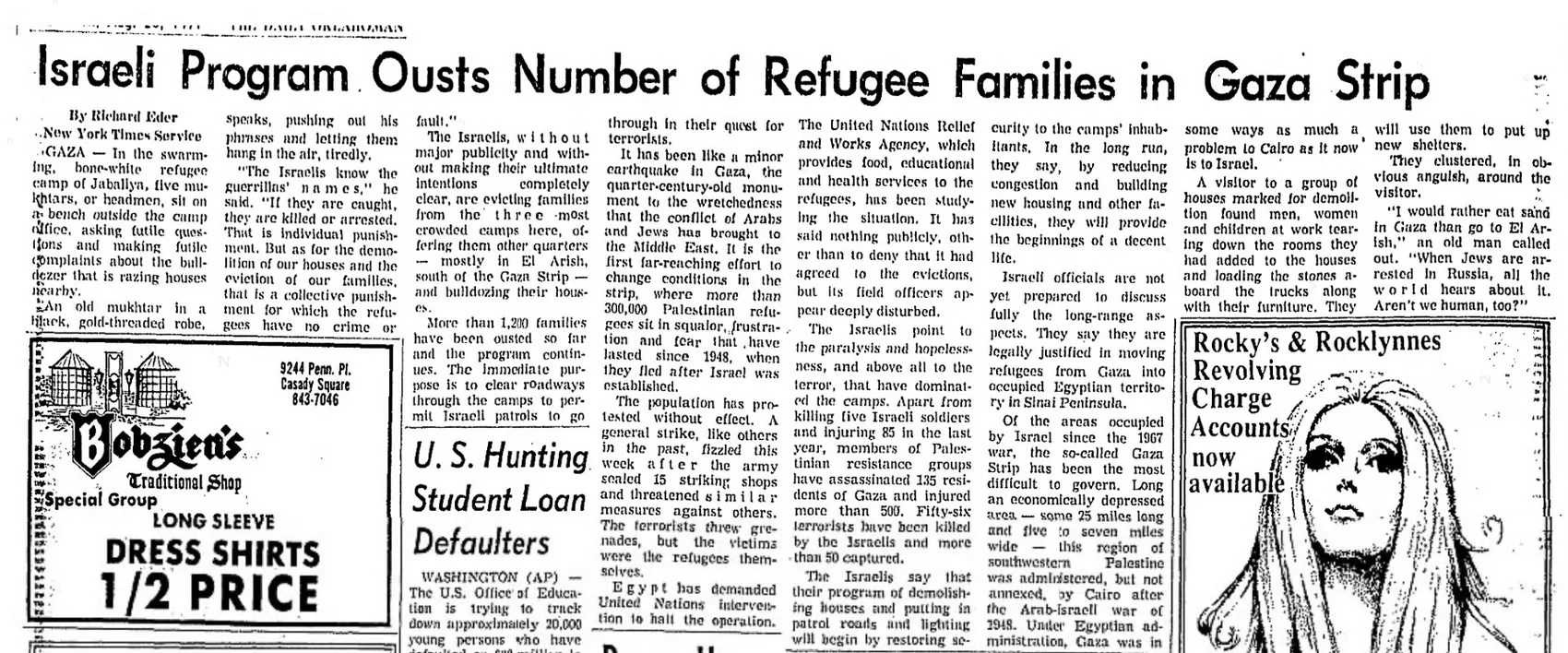 Israeli Program Ousts Number of Refugee Families in Gaza Strip — Daily Oklahoman, 20 August 1971