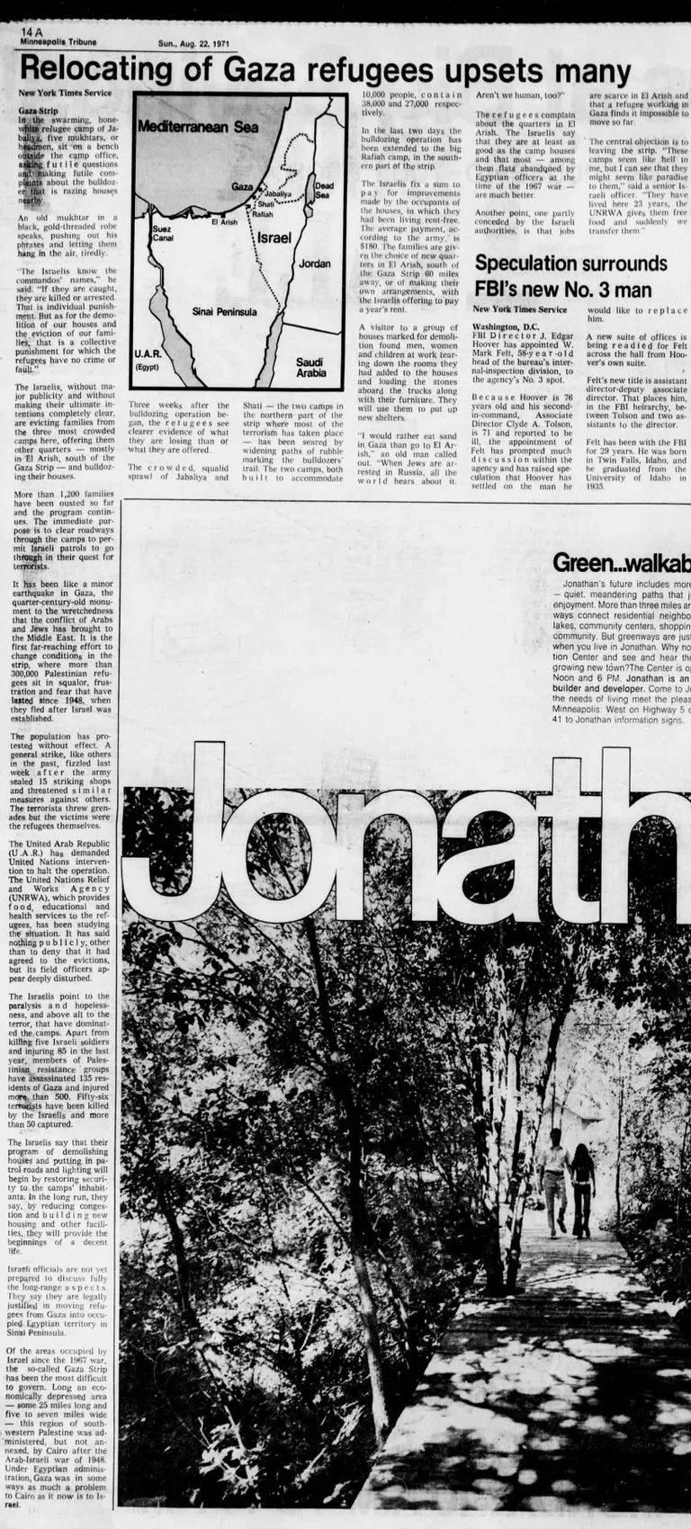 Relocating of Gaza refugees upsets many — Minneapolis Tribune, 22 August 1971