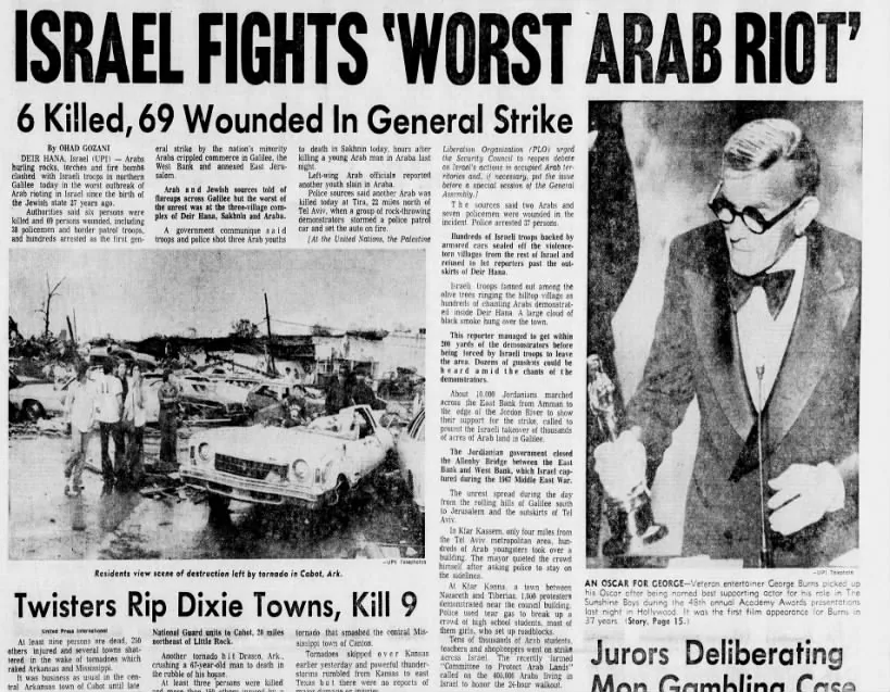 Israel Fights ‘Worst Arab Riot’ — Pittsburgh Press, 30 March 1976