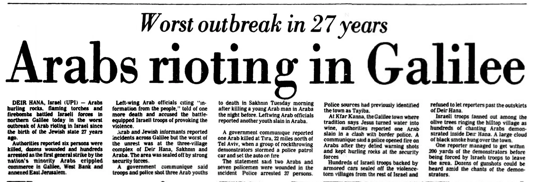 Arabs rioting in Galilee — Port Arthur Daily News, 30 March 1976