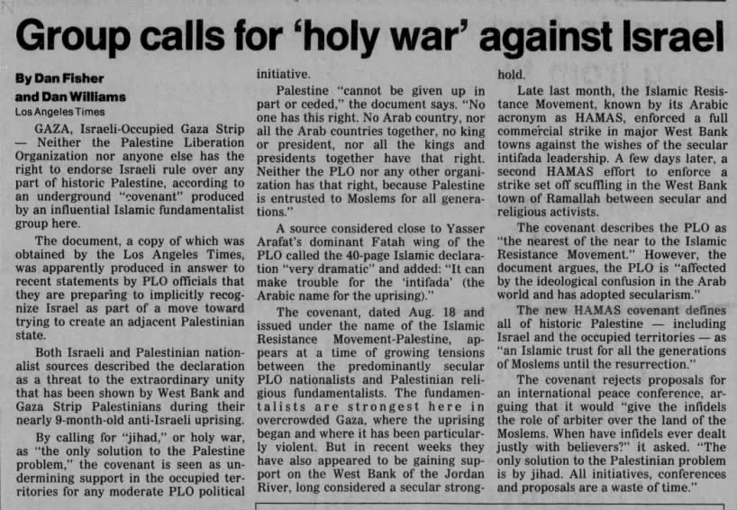 Group calls for ‘holy war’ against Israel — Reporter Dispatch, 5 September 1988