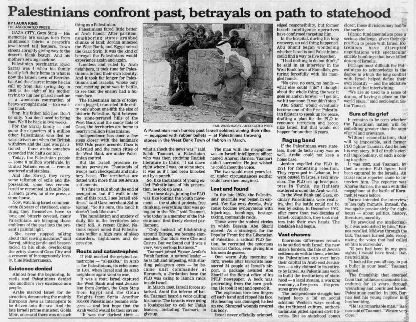 Palestinians confront past, betrayals on path to statehood — Kalamazoo Gazette, 5 April 1998