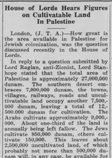House of Lords Hears Figures on Cultivatable Land In Palestine &mdash; Wisconsin Jewish Chronicle