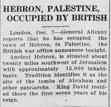 HEBRON, PALESTINE, OCCUPIED BY BRITISH &mdash; Miles City Star