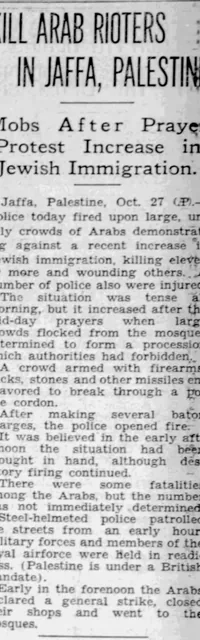 KILL ARAB RIOTERS IN JAFFA, PALESTINE &mdash; Omaha World-Herald