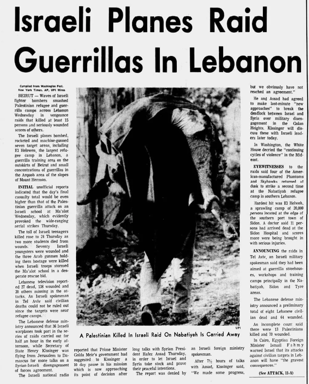 Israeli Planes Raid Guerrillas In Lebanon — Tampa Bay Times, 17 May 1974