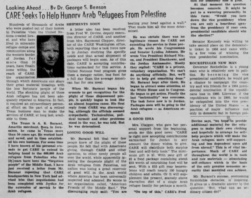 CARE Seeks To Help Hungry Arab Refugees From Palestine &mdash; Enid Morning News, 18 November 1959