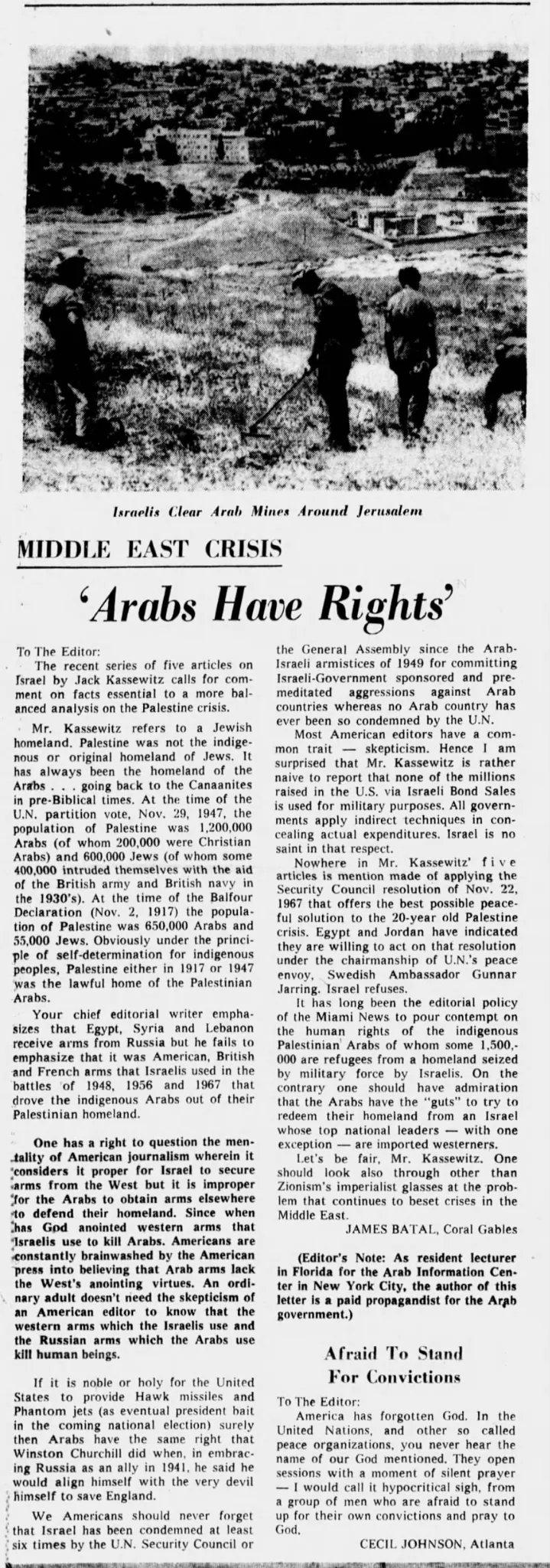 ‘Arabs Have Rights’ &mdash; Miami News, 20 July 1968