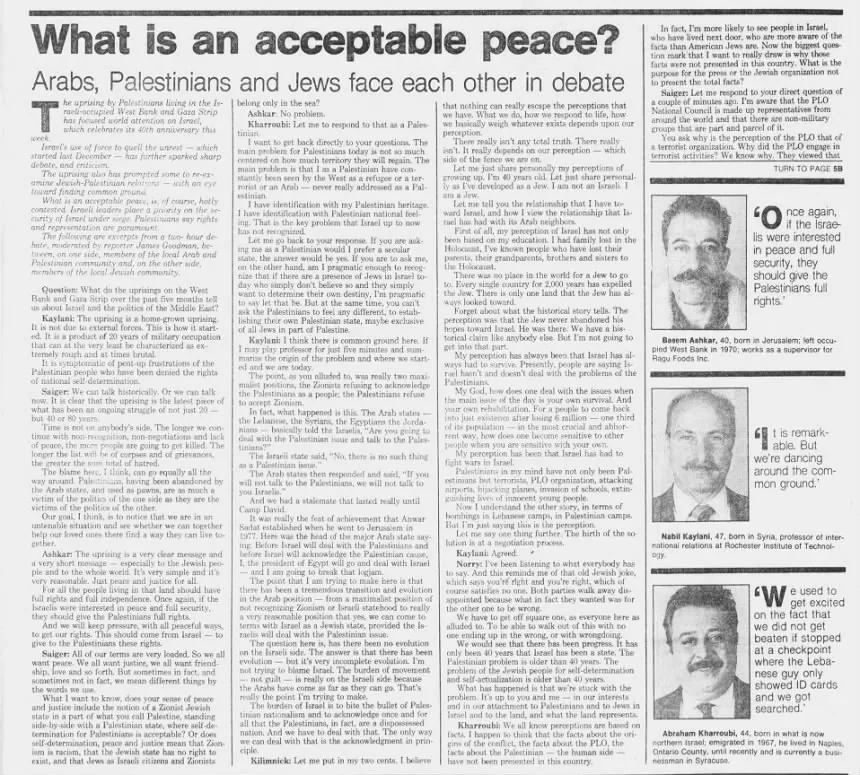 What is an acceptable peace? &mdash; Democrat and Chronicle, 8 May 1988