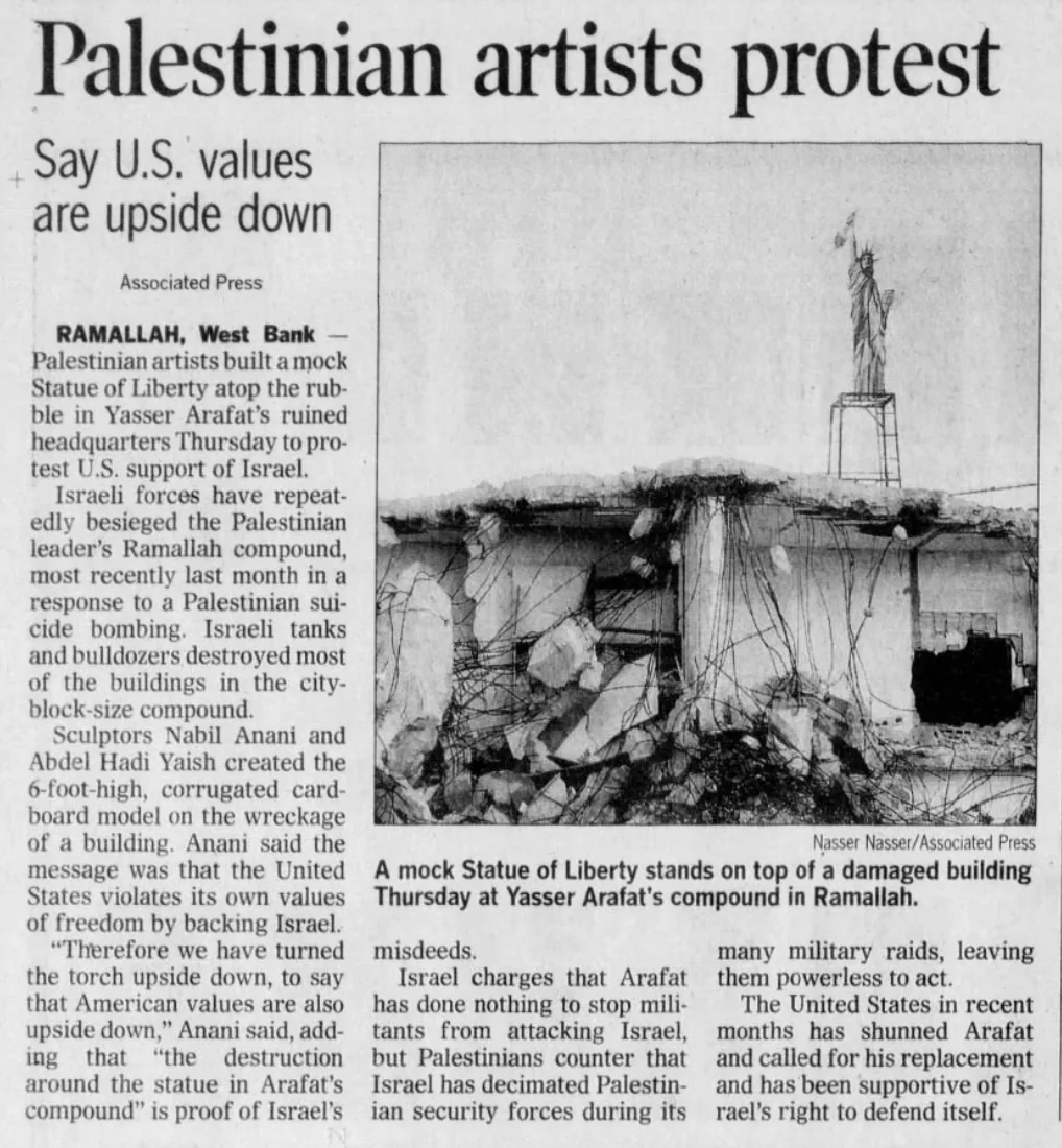 Palestinian artists protest — The Arizona Republic, 1 November 2002