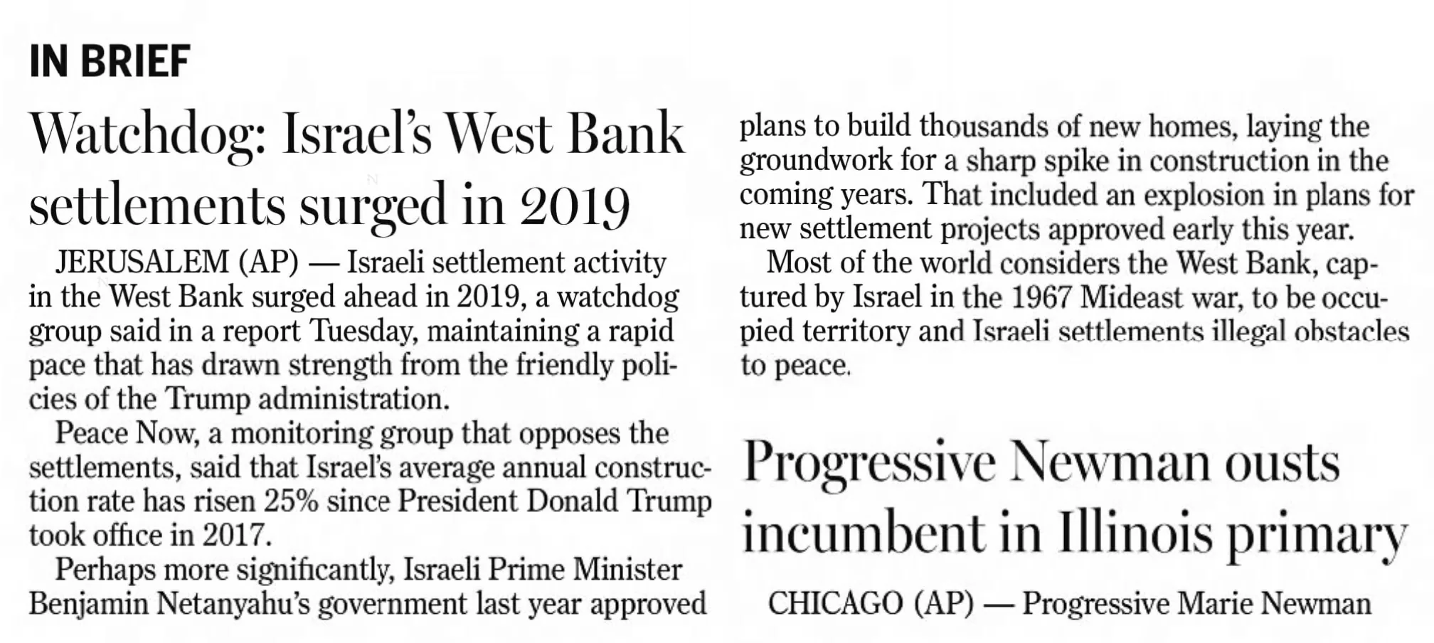 Watchdog: Israel’s West Bank settlements surged in 2019 &mdash; Urbana Daily Citizen, 19 March 2020