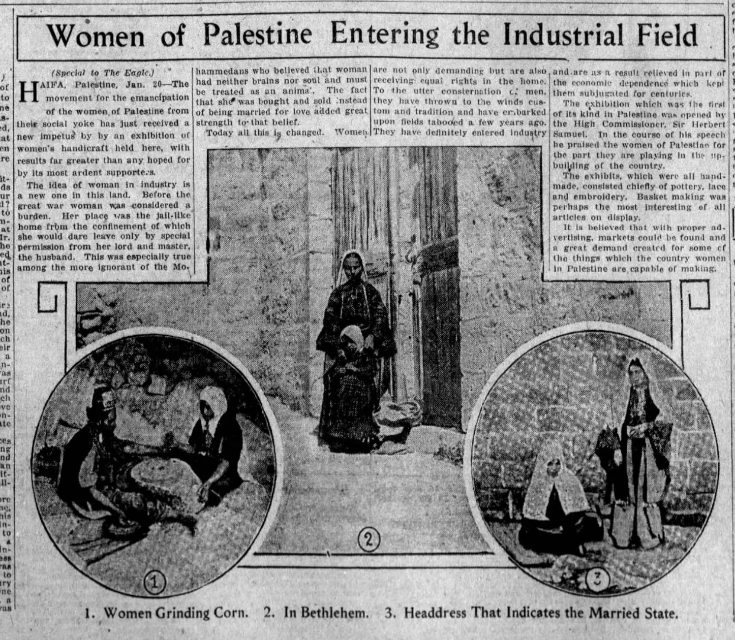 Women of Palestine Entering the Industrial Field &mdash; The Brooklyn Daily Eagle, 5 February 1922