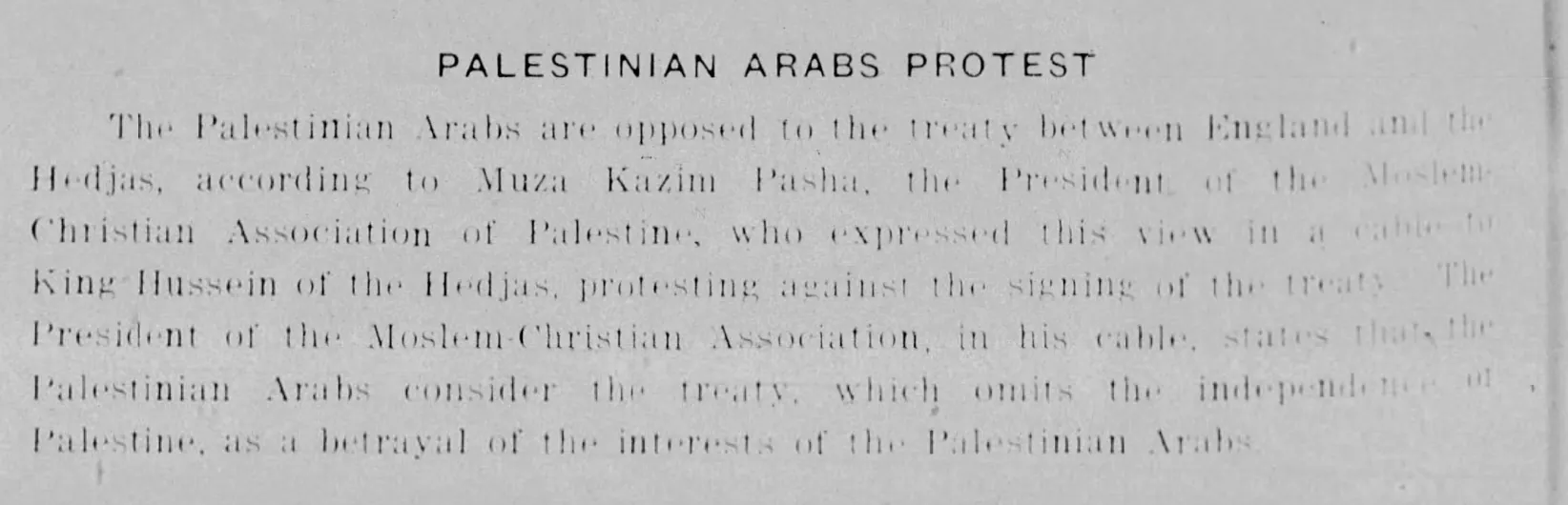 Palestinian Arabs Protest — The Modern View, 8 August 1924